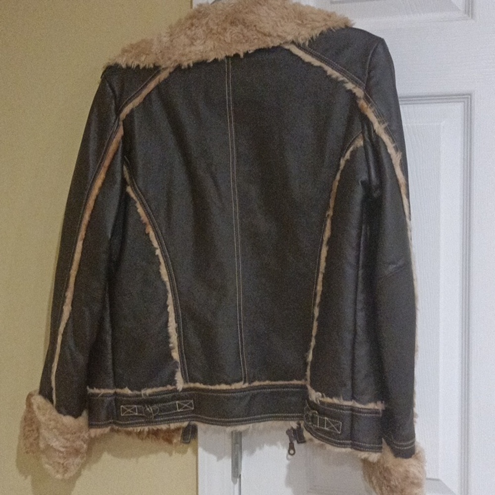 Faux Shearling Lined Jacket - Brown - image 6